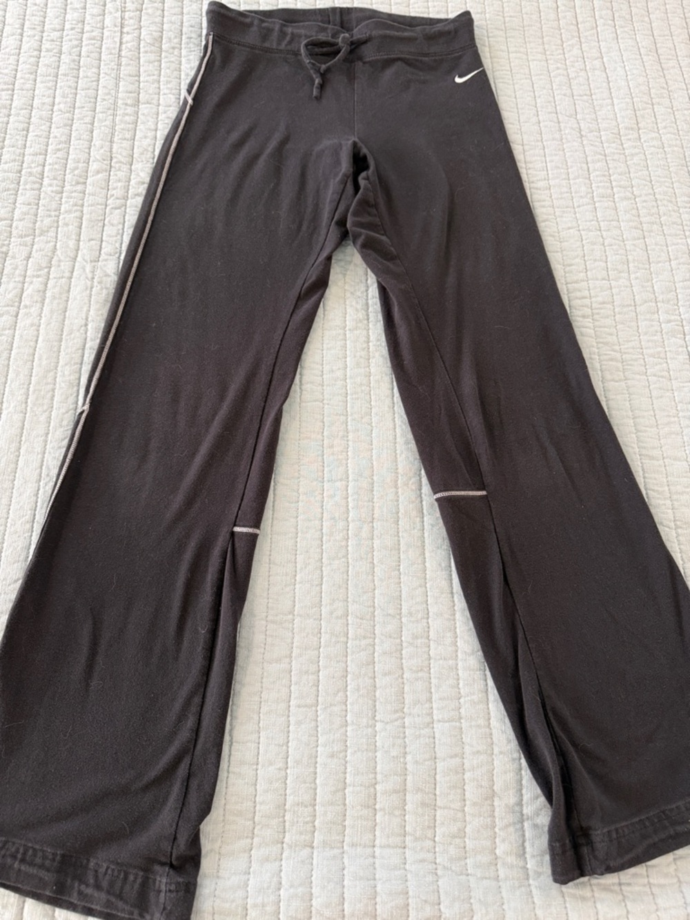 Nike Black Wide-Leg Athletic Pants with White Swoosh
